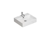 Großes urbanes Badezimmer mit Möbeln aus Eichenholz, Steinplatte mit quadratischem Becken, rundem Spiegel mit schwarzem Rand, Naturfarben und Terrakottaboden für einen industriellen und modernen Look